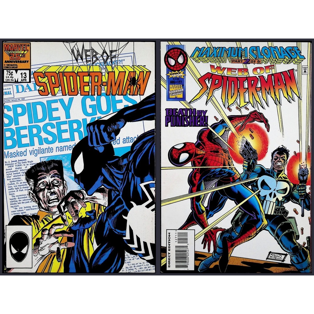 Web of Spider-Man 2X Comic Lot #13 127 Black Suit Spidey Punisher Marvel